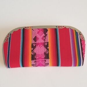 Peruvian Wallet Red Colorful Alpaca Wool Clutch Ziparound With Gold Tone Band